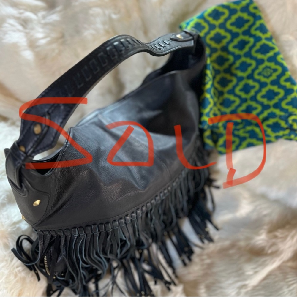 oryany leather handbag new w tags black fringe
